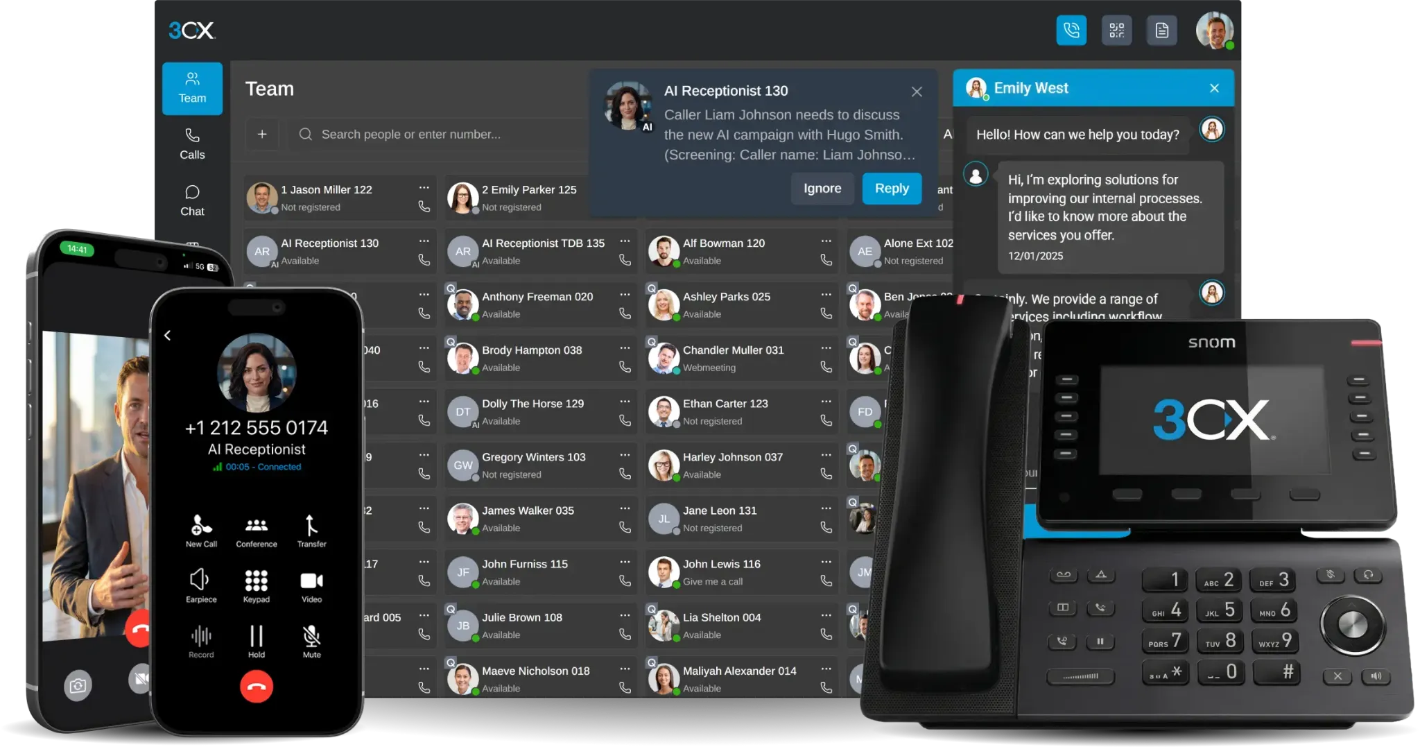 Interface 3CX Cloud sur ordinateur, téléphone et smartphone